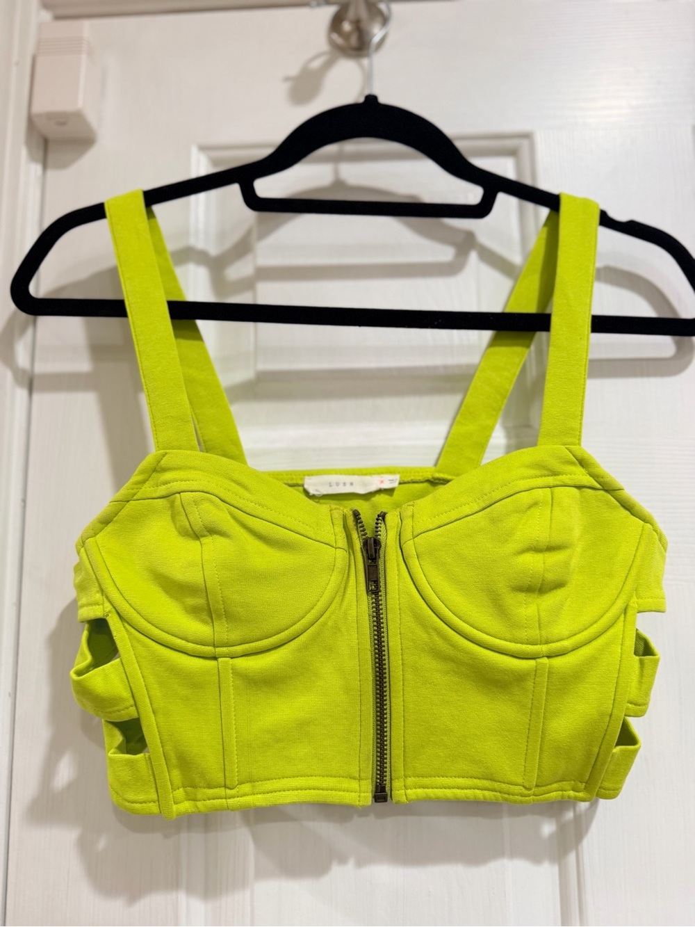Lush Neon Lime Zip Bustier Crop Top